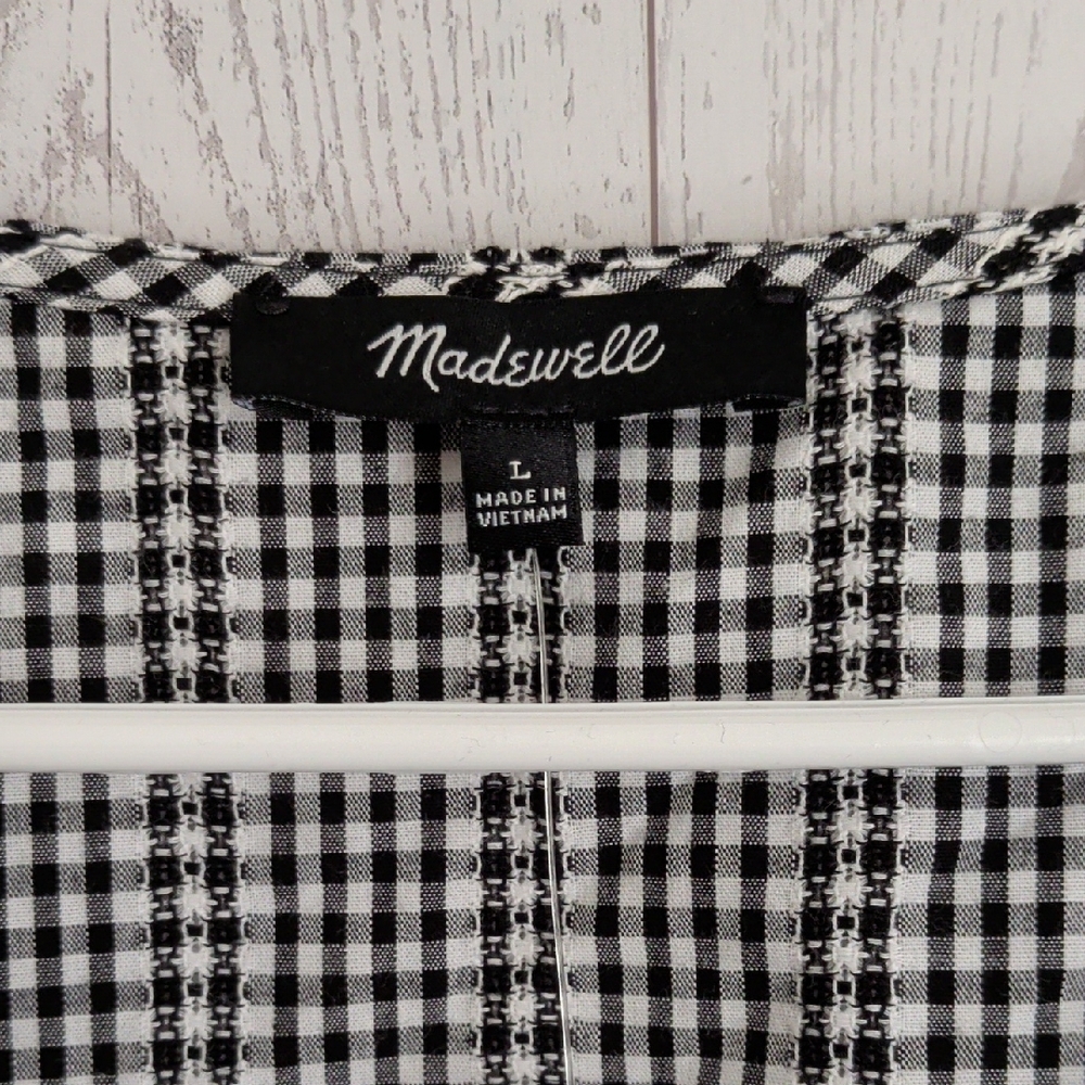 NWT Madewell Black & White Gingham Peplum Top - Picture 2 of 4